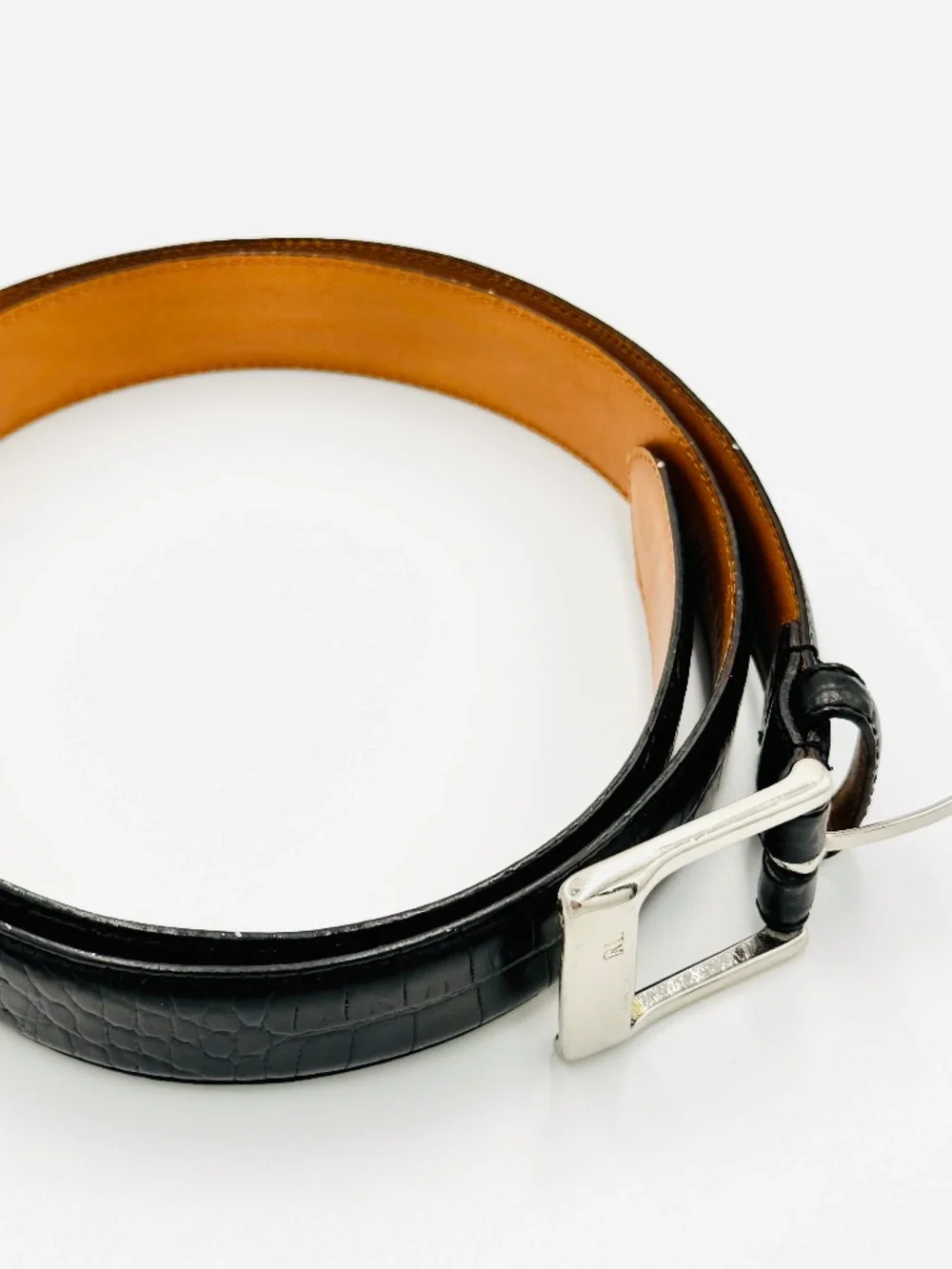 Vintage Polo Ralph Lauren Belt Men's 38 Black Crocodile Embossed Leather Buckle